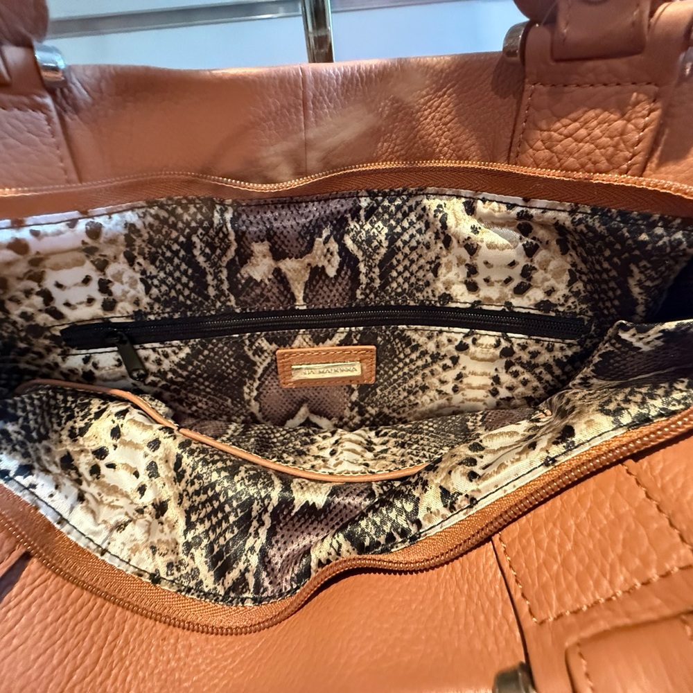 New Aqua Madonna Tan Fringe Leather Tote Bag - Picture 4 of 6